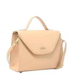 Tohl Abbey Beige Solid Medium Handbag image 5