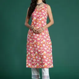 Indo Era Pink Cotton Printed Straight Kurta-picture-41