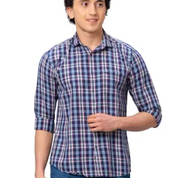 Park Avenue Blue Cotton Slim Fit Checks Shirt-image-83