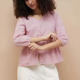 Fame Forever By Lifestyle Pink Cotton Regular Fit Embroidered Top-image-36