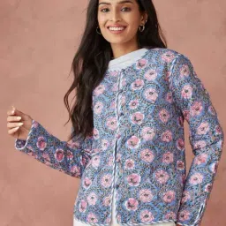 Fabindia Blue & Pink Cotton Printed Jacket image 4