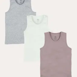 Kiddopanti Boys Brown, White & Grey Melange Cotton Vest Pack of 3-image-97