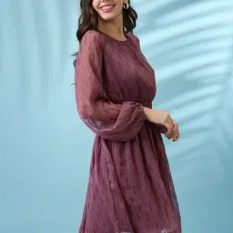 Globus Black Self Full Sleeves Fit & Flare Dress image 3