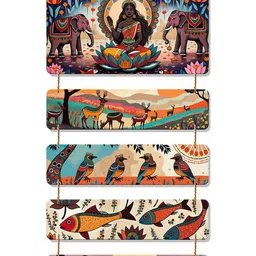 ArtVibes Brown & Red Printed Nature & Tribal Artwork Wooden Wall Art-image-14