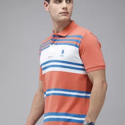 U.S. Polo Assn. Pure Cotton Slim Fit Striped Polo Collar Casual T-shirt image 3