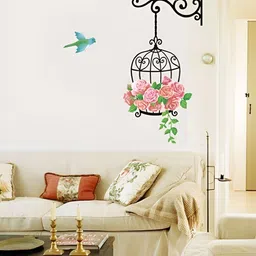 Asian royal Black & Green Floral Bird Cage Printed Wallpaper-image-25