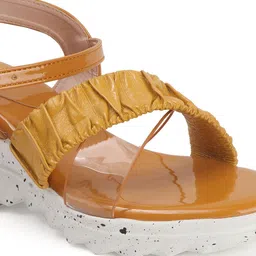 glitchez Women Woven Design Party Wedge Sandals with Buckles image 4