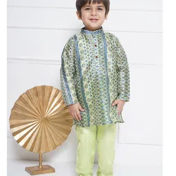 AJ Dezines Full Sleeves Motif Printed Kurta With Pyjama Set - Green-image-23