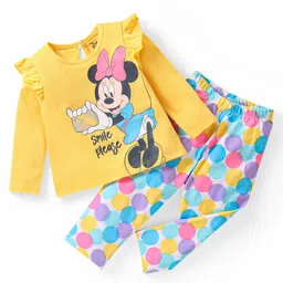 Babyhug Disney Single Jersey Knit Full Sleeves Night Suit with Frill Detailing & Minnie Mouse Graphics - Yellow-picture-25