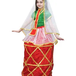 Kaku Fancy Dresses Manipuri Folk Dance Theme Costume - Red & Green-image-50