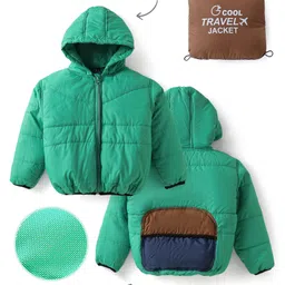 Little Kangaroos Woven Full Sleeves Solid Hooded Jacket - Light Green-picture-26