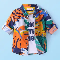 Babyhug Cotton Woven Full Sleeves Jungle Theme Printed Shirt with Inner T-Shirt - Multicolor-picture-26