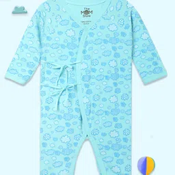 The Mom Store Cotton Full Sleeves Clouds Printed Romper - Sky Blue image 1