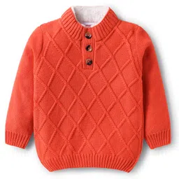 Babyhug Knited Full Sleeves Pullover Sweater with Cable Knit Design - Red-picture-22