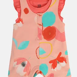 MINI KLUB Cotton Knit Floral Printed Dungaree With Frill Sleeves Top - Pink-picture-11