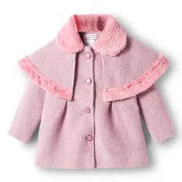 Babyhug Woven Full Sleeves Solid Overcoat With Fur Collar - Purple-picture-17