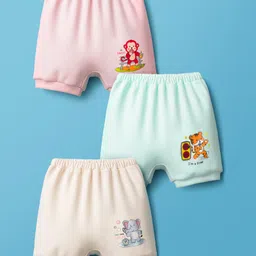 Simply Interlock Knit Bloomers With Animal Print Pack Of 3 - Light Green Pink & Cream-picture-18