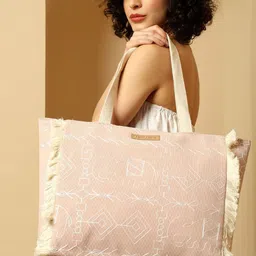 ENSAC Pink & White Solid Detachable Sling Strap Cut Work Shoulder Bag image 3