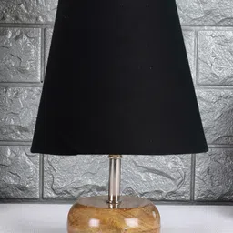Devansh Cotton Round Brown Small Natural Table Lamp - Black image 2