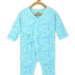 The Mom Store Cotton Full Sleeves Clouds Printed Romper - Sky Blue image 3