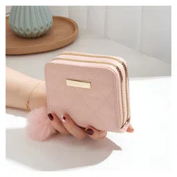 SYGA Women's Wallet Stylish Diamond Embellished Horizontal Square with Zipper Closure(Pink) image 2