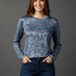 wineberry Women Self Design Round Neck Cotton Blend Dark Blue T-Shirt-picture-11