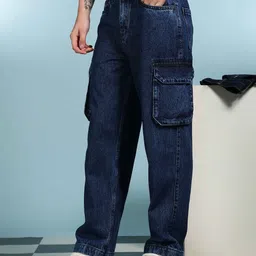 Eszett Men Washed Baggy-Fit Twin Pocket Mid-Rise Cargo Jeans image 2