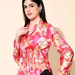 fuchsia PRETTY LOVING THING Floral Print Bell Sleeve Shirt Style Top image 2
