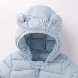 Mark & Mia Full Sleeves Winter Wear Solid Hooded Jacket & Pant Set With Ear Applique - Light Blue image 5