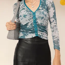 DressBerry Blank Canvas Abstract Print Ruched Top image 1