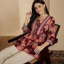 VANSIRI Floral Printed Cotton Peplum Top image 2