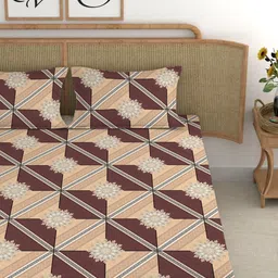 CHHAVI INDIA Yellow & Brown Geometric Microfiber 210 TC King Bedsheet With 2 Pillow Covers image 3