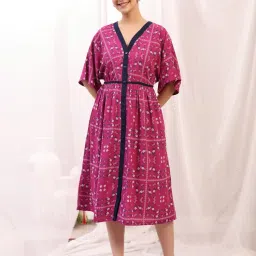 Zelena Rayon Zipless Feeding Shirtdress - Maternity And Nursing - White Purple-picture-12