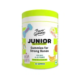 Power Gummies Junior for Strong Bones | Calcium, Phosphorus & Vitamin D| For Age 4-15 Years| Tasty Banana Flavour 30 Gummies-picture-11