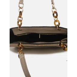 Carlton London Cream Textured Tote Bag with Gold Chain-Link Handles image 5