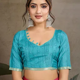 TASRIKA Ethnic Motifs Silk Blend Ready to Wear Block Print Saree image 3