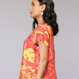 Tamiska By Narendra Kumar Women Floral Print Flutter Sleeve Top image 4