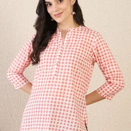 Anouk Rustic Women Mandarin Collar Checked Pure Cotton Kurti-picture-35