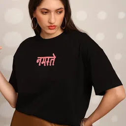 Globus Oversized Floral Graphic Printed Drop-Shoulder Sleeves Pure Cotton Crop T-Shirt image 5