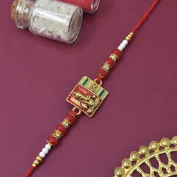 MEIRA JEWELLERY Set Of 2 Artificial Stones Studded & Beaded Ganesha's Thread Rakhi image 3