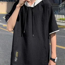 StyleCast Men Solid Hooded Cotton T-shirt image 1