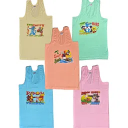 NEW TRINATH HOSIERY Boys Pack Of 5 Printed Cotton Basic Vests GBV-03-picture-33