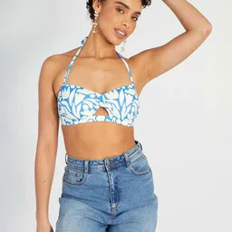 KIABI Abstract Printed Halter-Neck Swim Top image 3