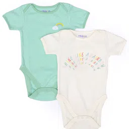Mi Arcus Pack Of 2 Short Sleeves Polka Dot & Rainbow Print Detailing Onesies - Green & White-picture-34