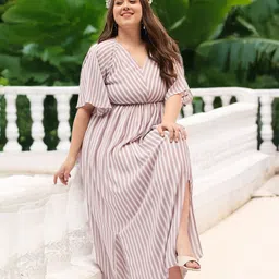 DressBerry Curve Women Plus Size Striped Fit and Flare Midi Dress-picture-38