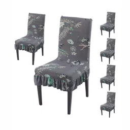 HOKIPO Set Of 6 Grey Printed Chair Covers image 1