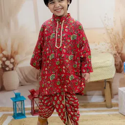 BownBee Boys Printed Regular Gotta Patti Pure Cotton Kurta with Dhoti Pants image 1