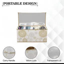 Aura White & Gold Toned 3 Pieces Printed Storage Box With Transparent Lid image 3