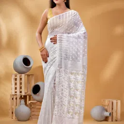 DESH BIDESH Woven Design Zari Pure Cotton Jamdani Saree-picture-40