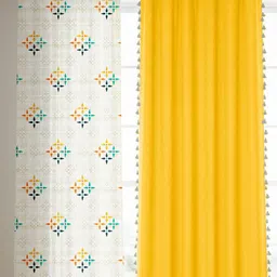 URBAN SPACE Yellow & White Set of 3 Floral Window Curtain image 2